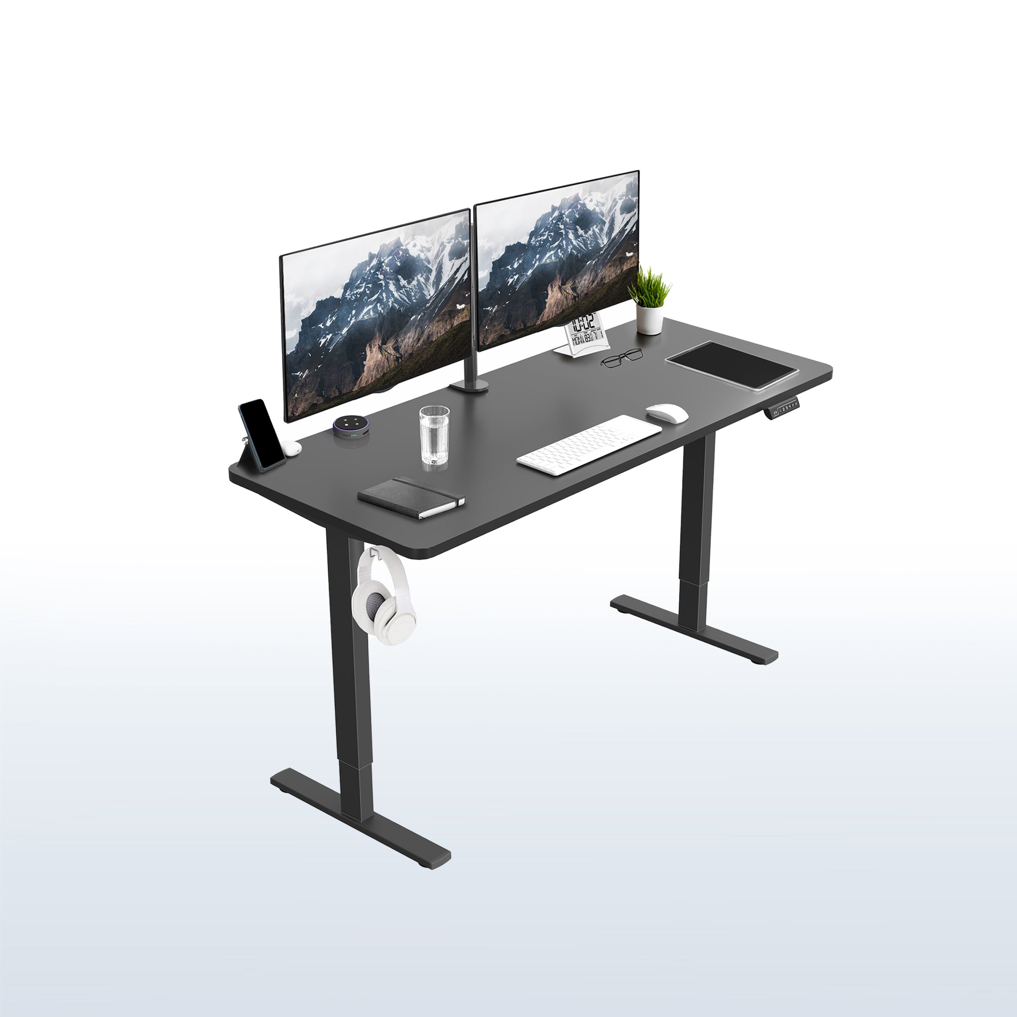 Active workstation desk with height adjustment options.