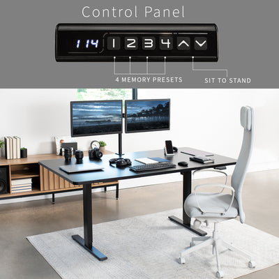 Advanced smart control panel with programmable presets to conveniently set desktop height.