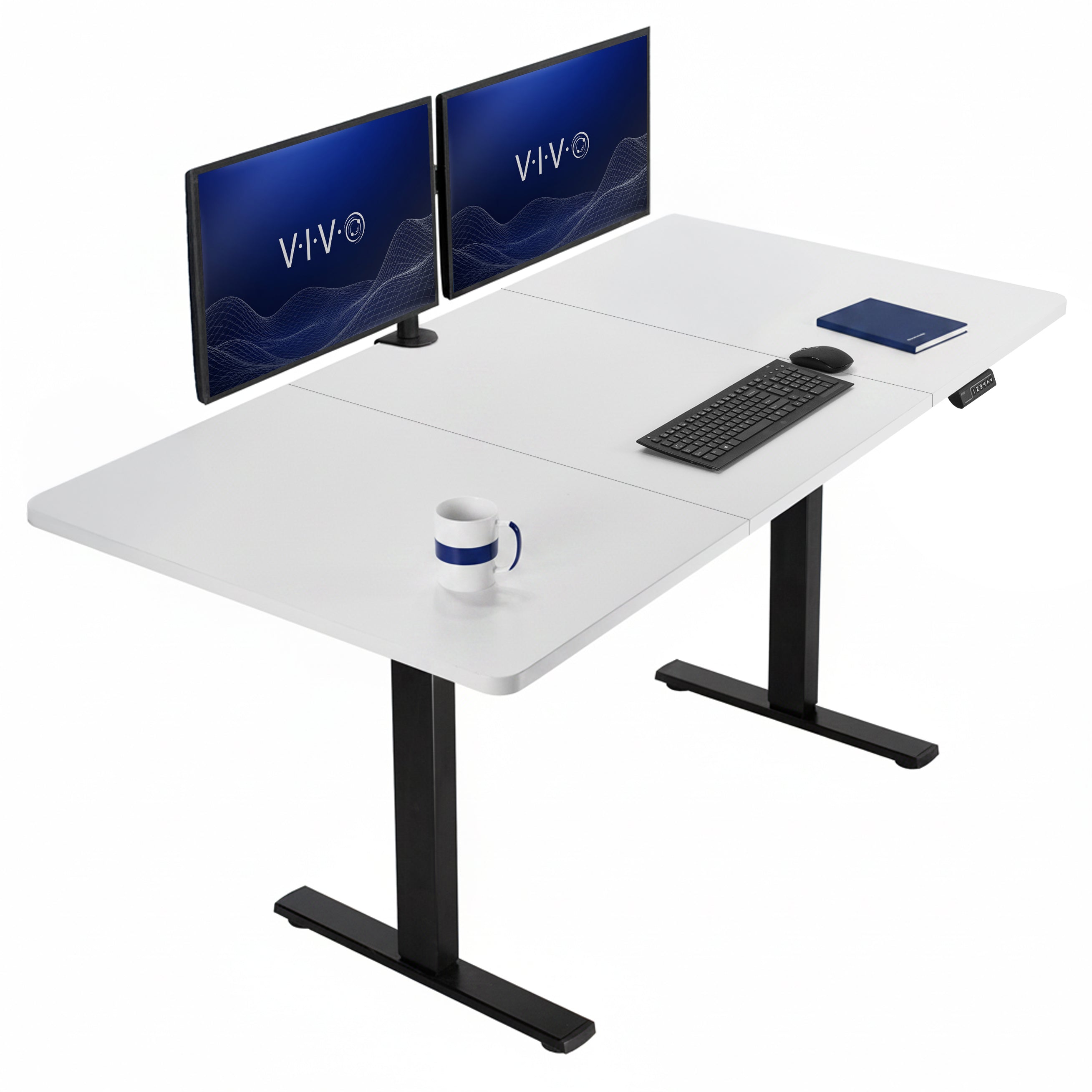 Large sturdy sit or stand modern desk with electric height adjustment options.