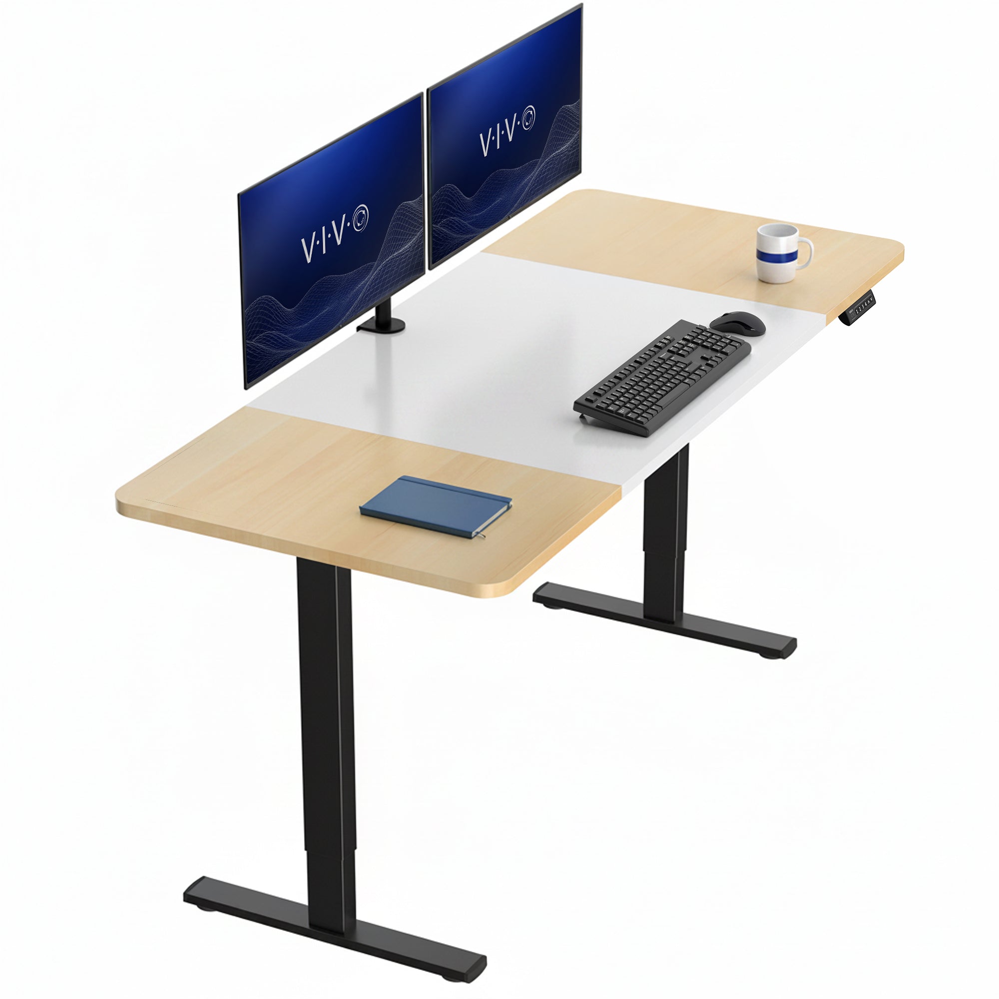 Large sturdy sit or stand modern desk with electric height adjustment options.