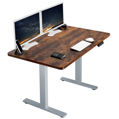 Rustic sturdy ergonomic sit or stand active desk workstation with adjustable height using smart control panel.