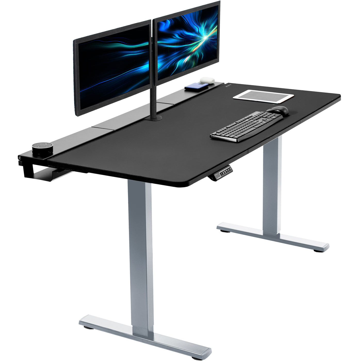 Table Top with Built-In Concealed Cable Trays, Complete Active Corner Standing Workstation