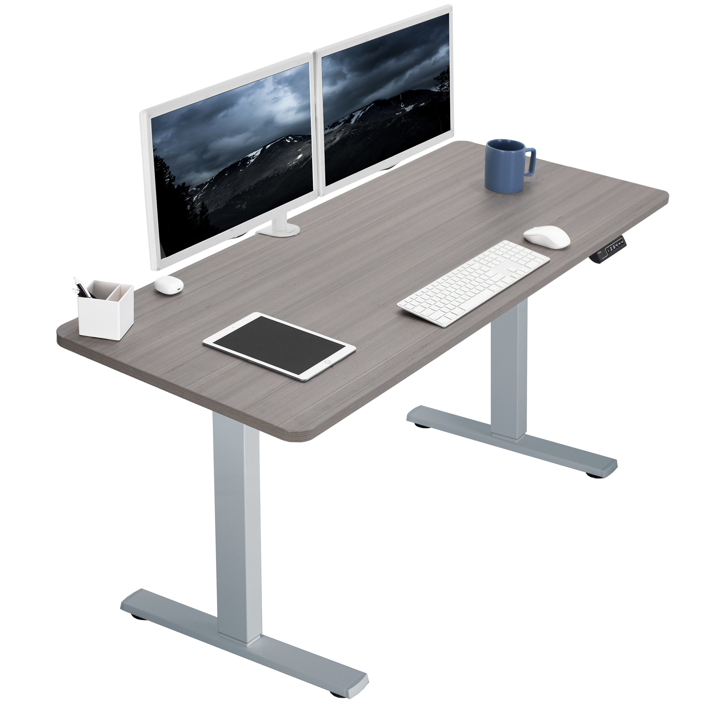 Sturdy ergonomic sit or stand active desk workstation with adjustable height using smart control panel.