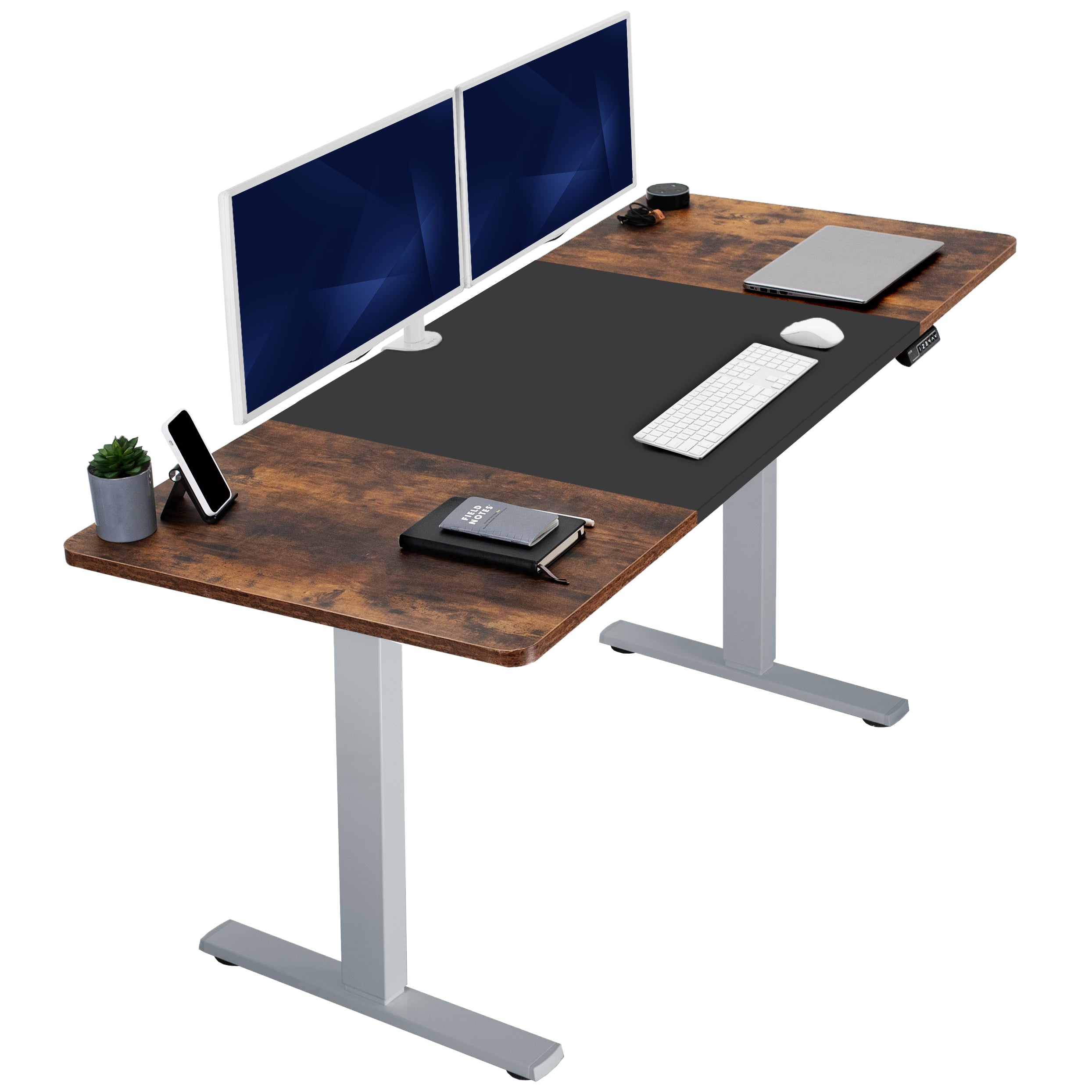 Large sturdy sit or stand modern desk with electric height adjustment options.