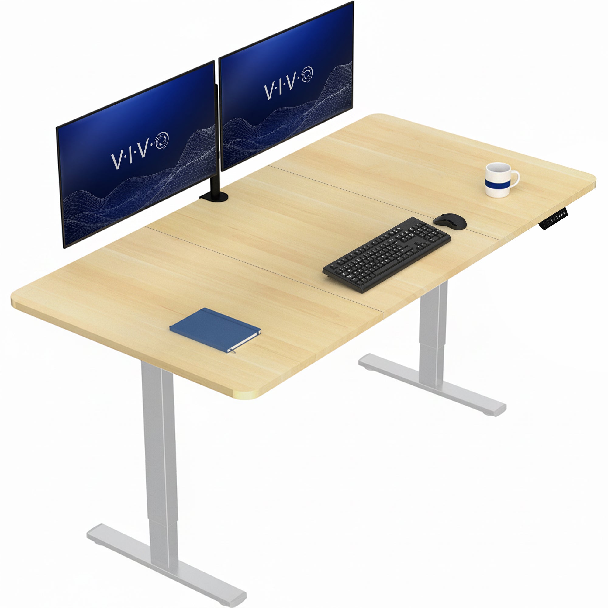 Large sturdy sit or stand modern desk with electric height adjustment options.