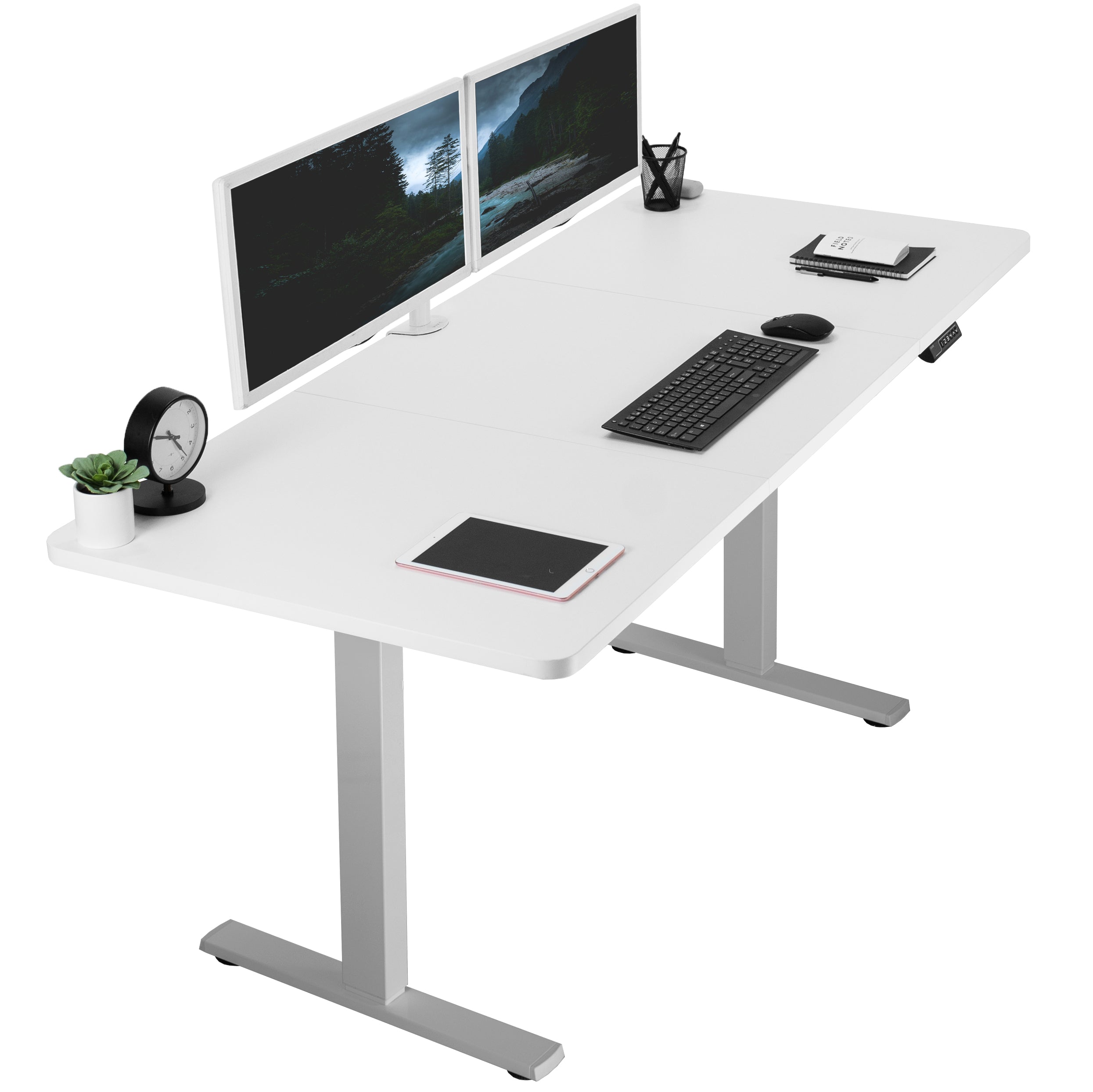 Large sturdy sit or stand active workstation with adjustable height using smart control panel.