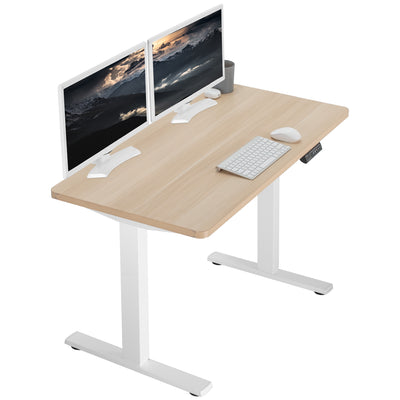 Sturdy ergonomic sit or stand active desk workstation with adjustable height using smart control panel.