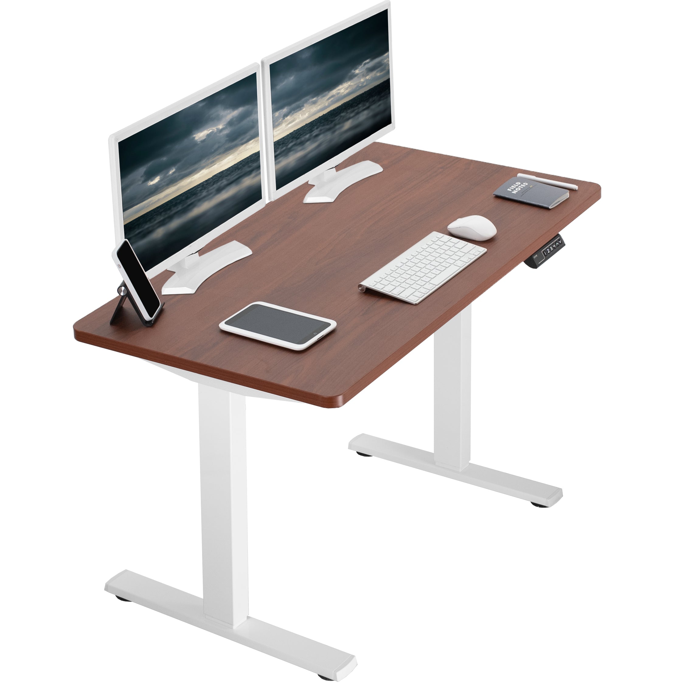 Sturdy ergonomic sit or stand active desk workstation with adjustable height using smart control panel.