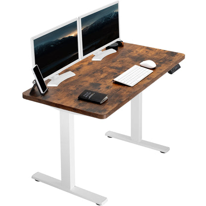 Rustic, sturdy ergonomic sit or stand active desk workstation with adjustable height using smart control panel.