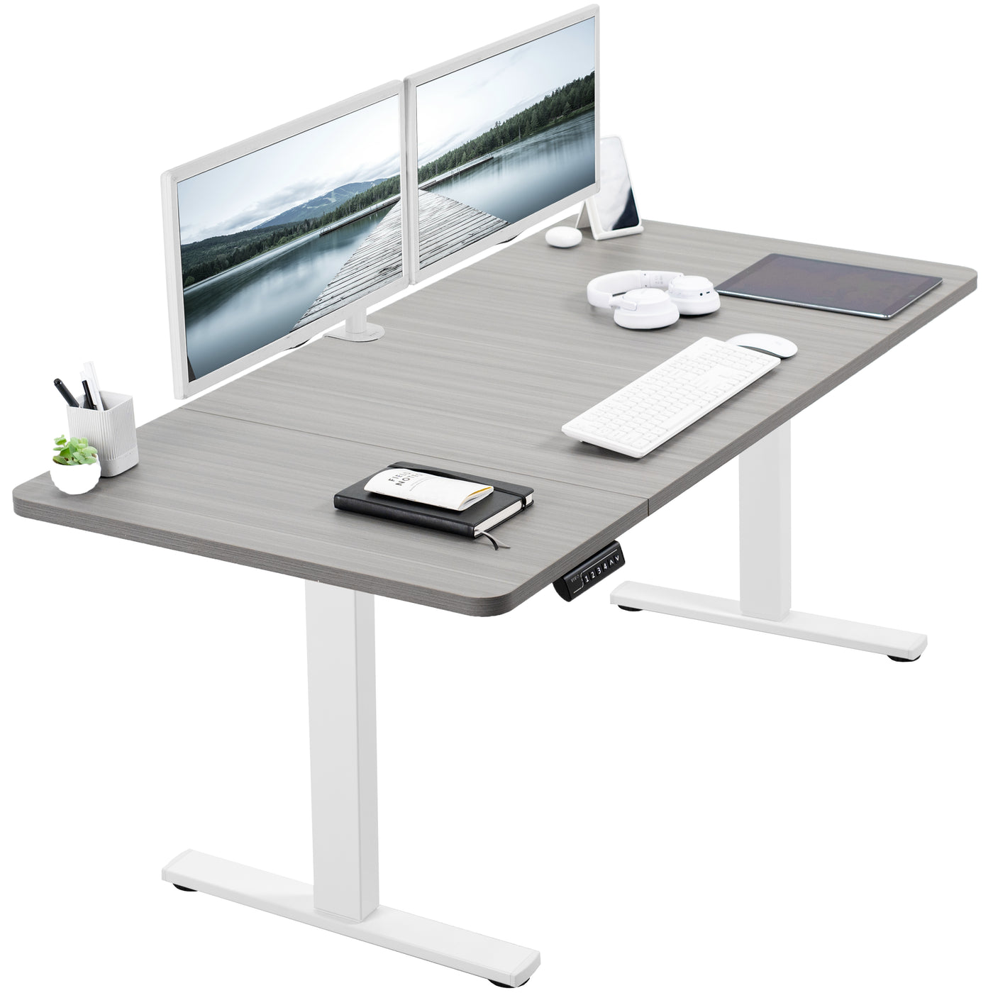 Sturdy ergonomic sit or stand active desk workstation with adjustable height using smart control panel.