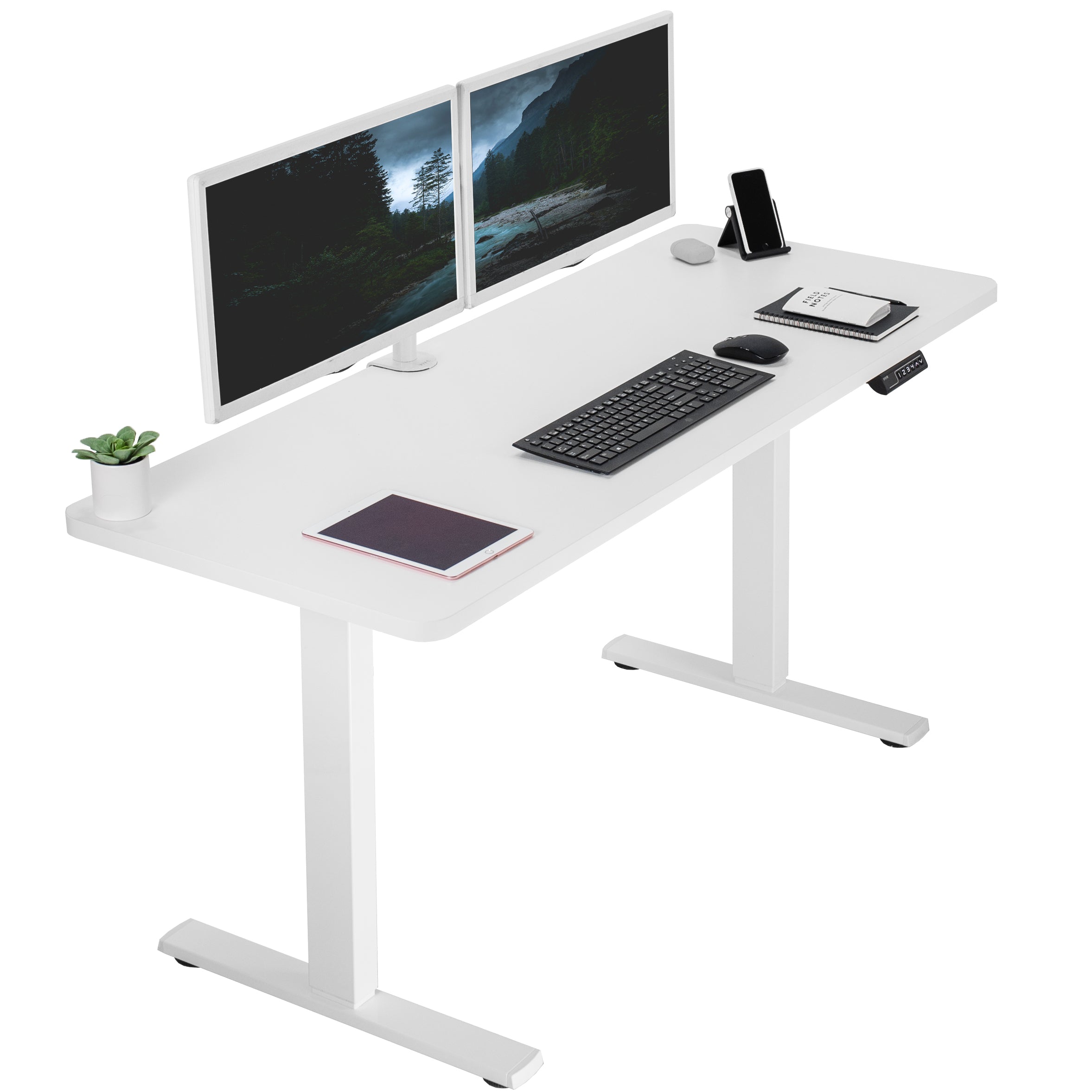 Sturdy ergonomic sit or stand active desk workstation with adjustable height using smart control panel.