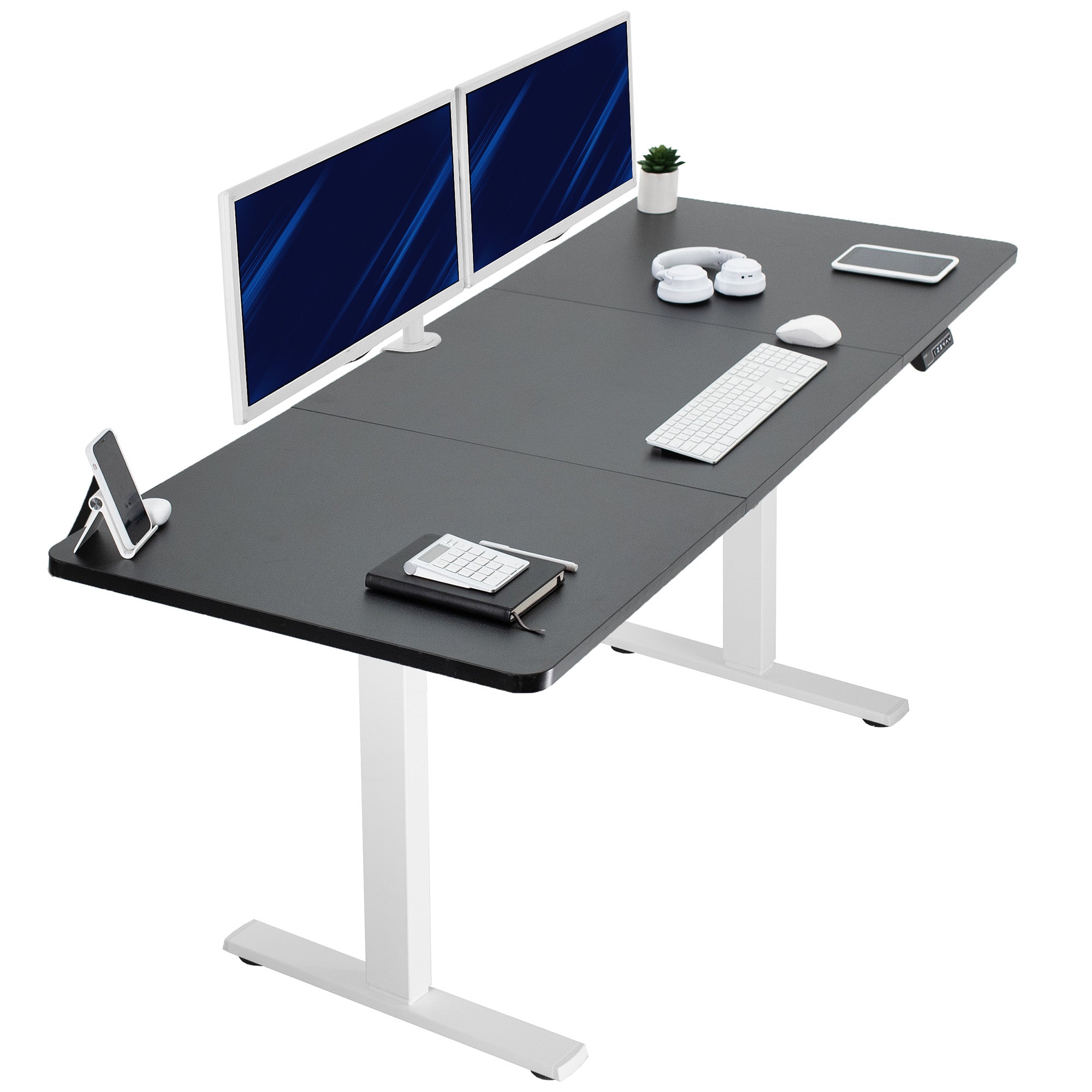 Large sturdy sit or stand modern desk with electric height adjustment options.