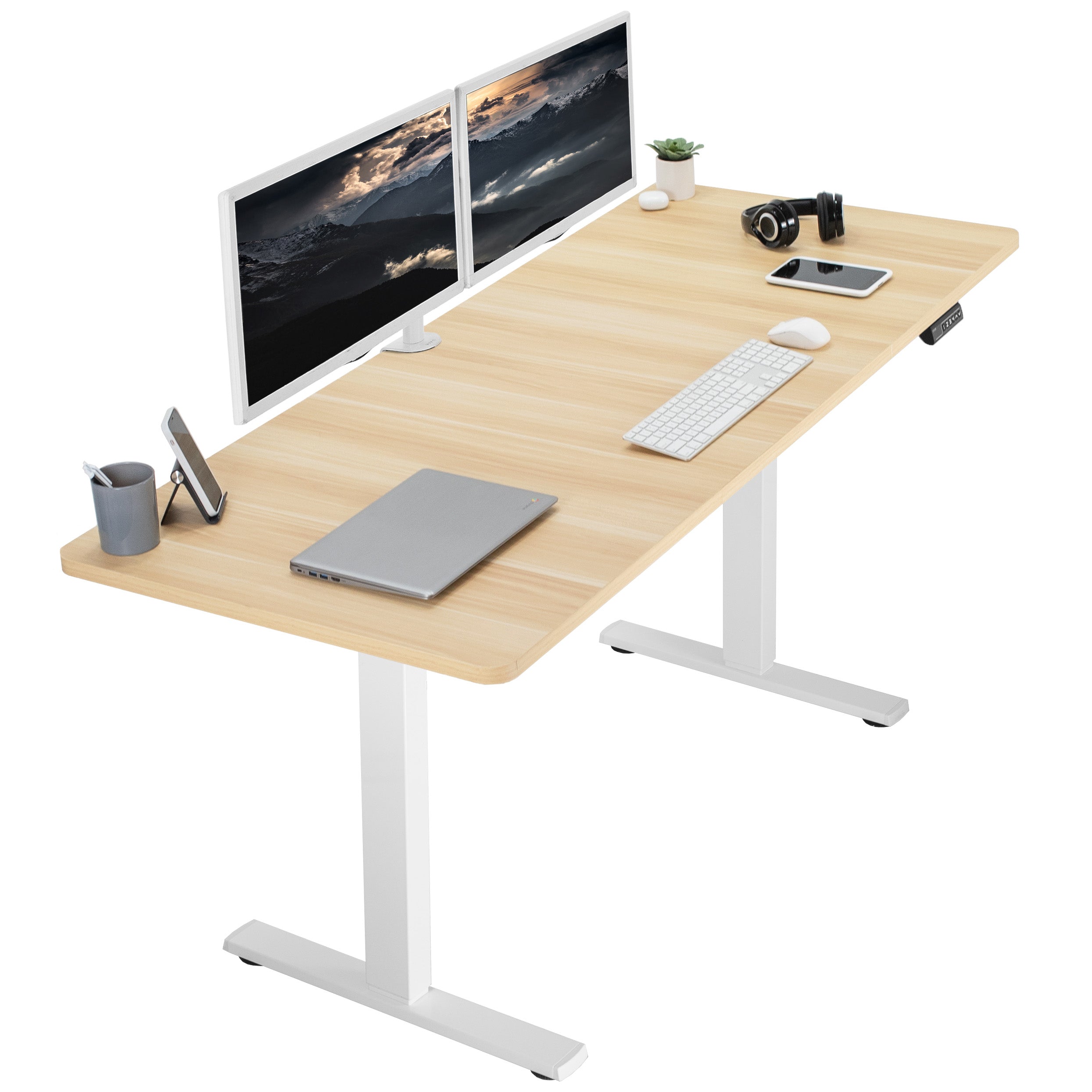 Large sturdy sit or stand active workstation with adjustable height using smart control panel.