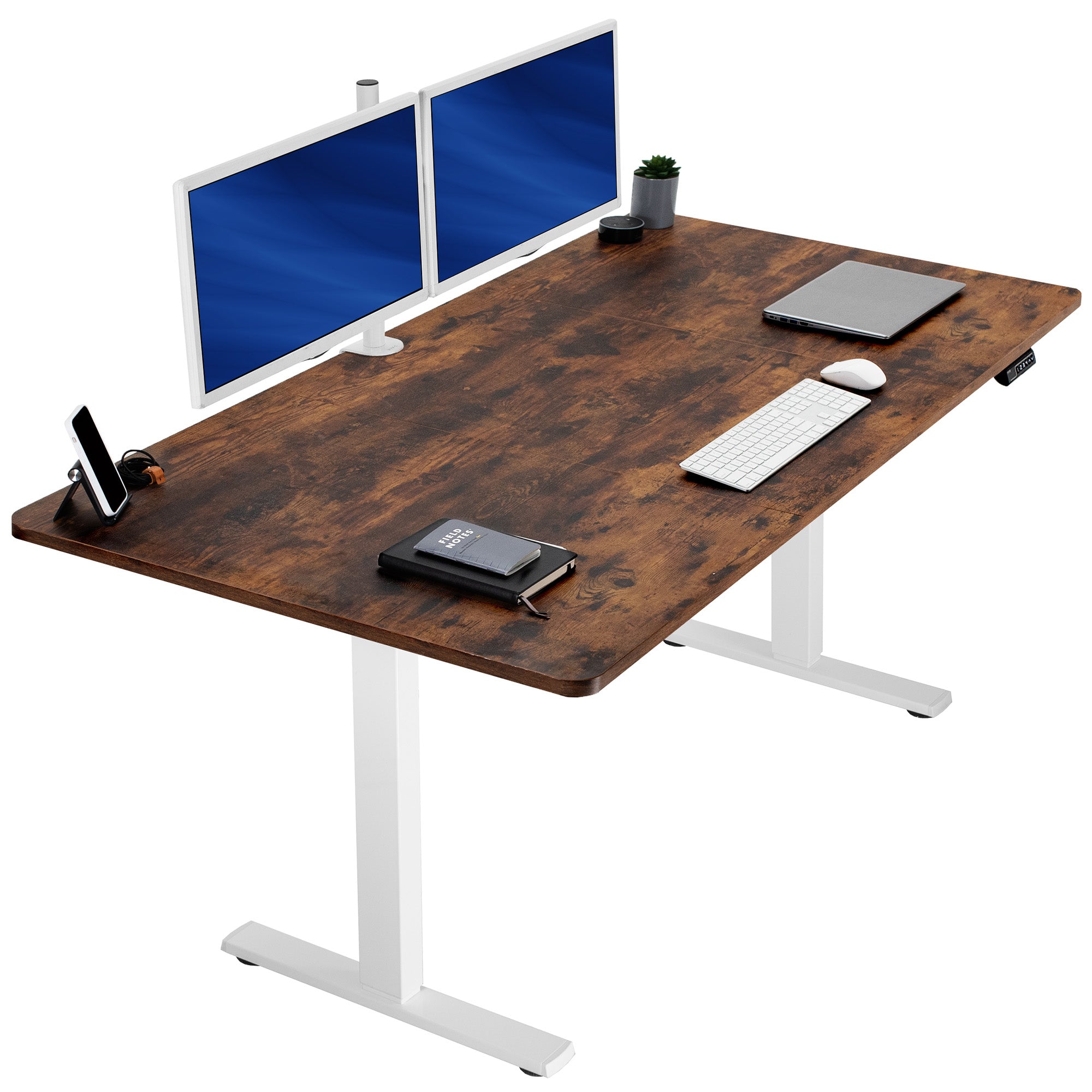 Large sturdy sit or stand modern desk with electric height adjustment options.