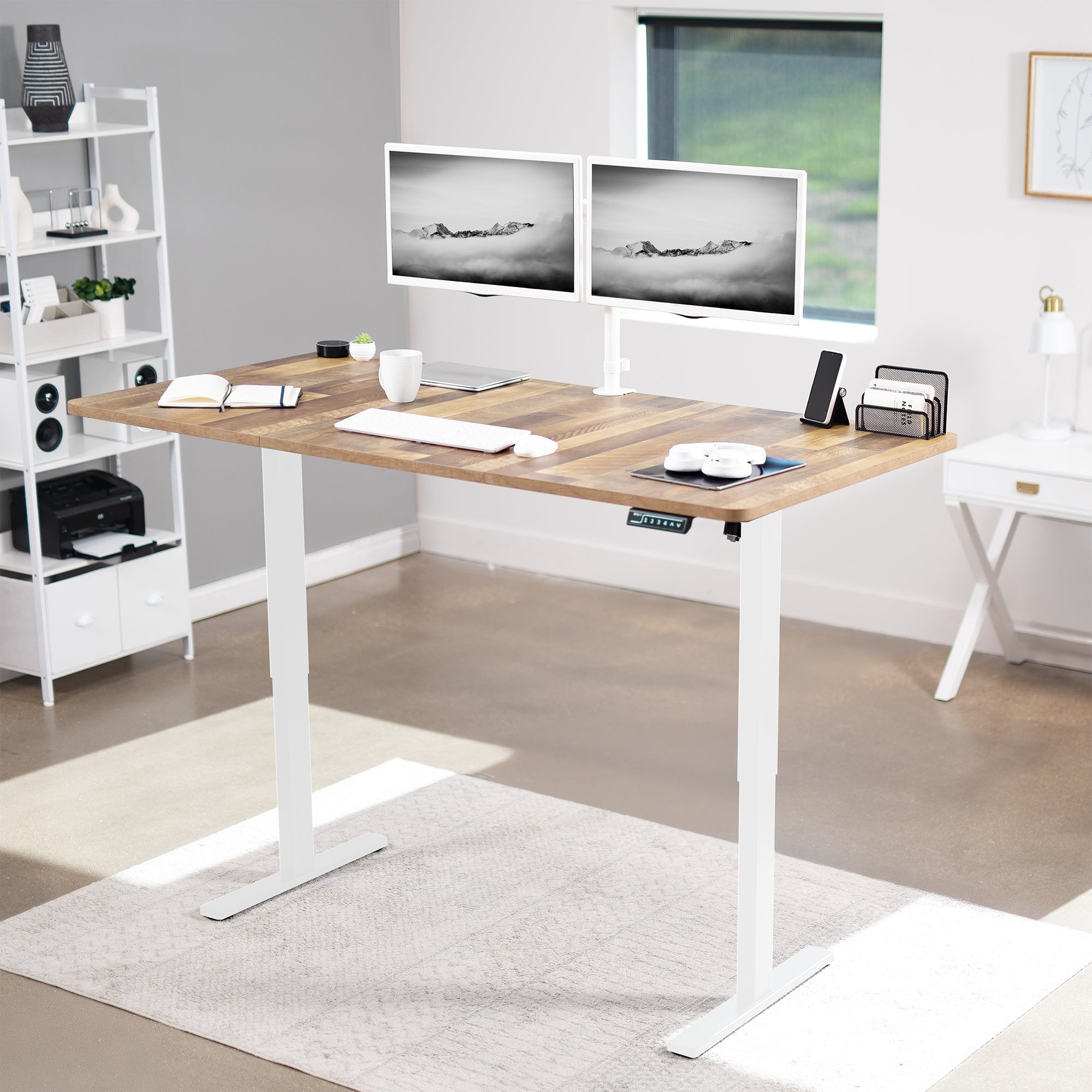 Large sturdy sit or stand active workstation with adjustable height using smart control panel.