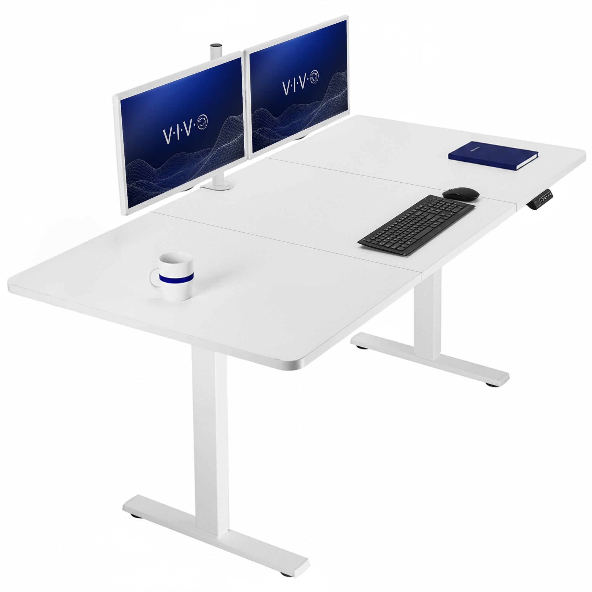 Large sturdy sit or stand modern desk with electric height adjustment options.
