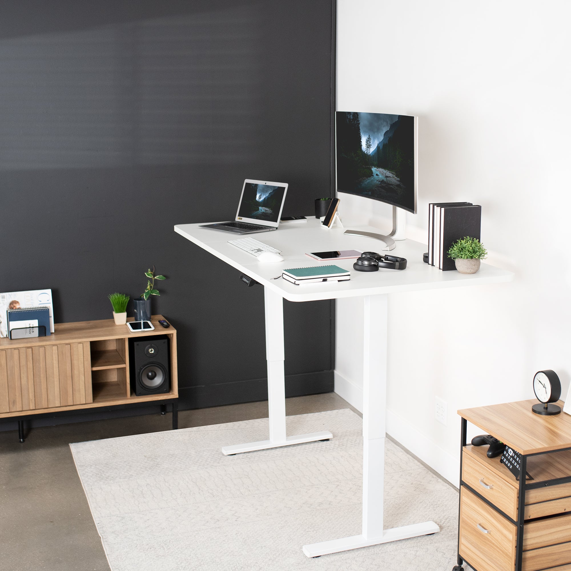 Large sturdy sit or stand active workstation with adjustable height using smart control panel.