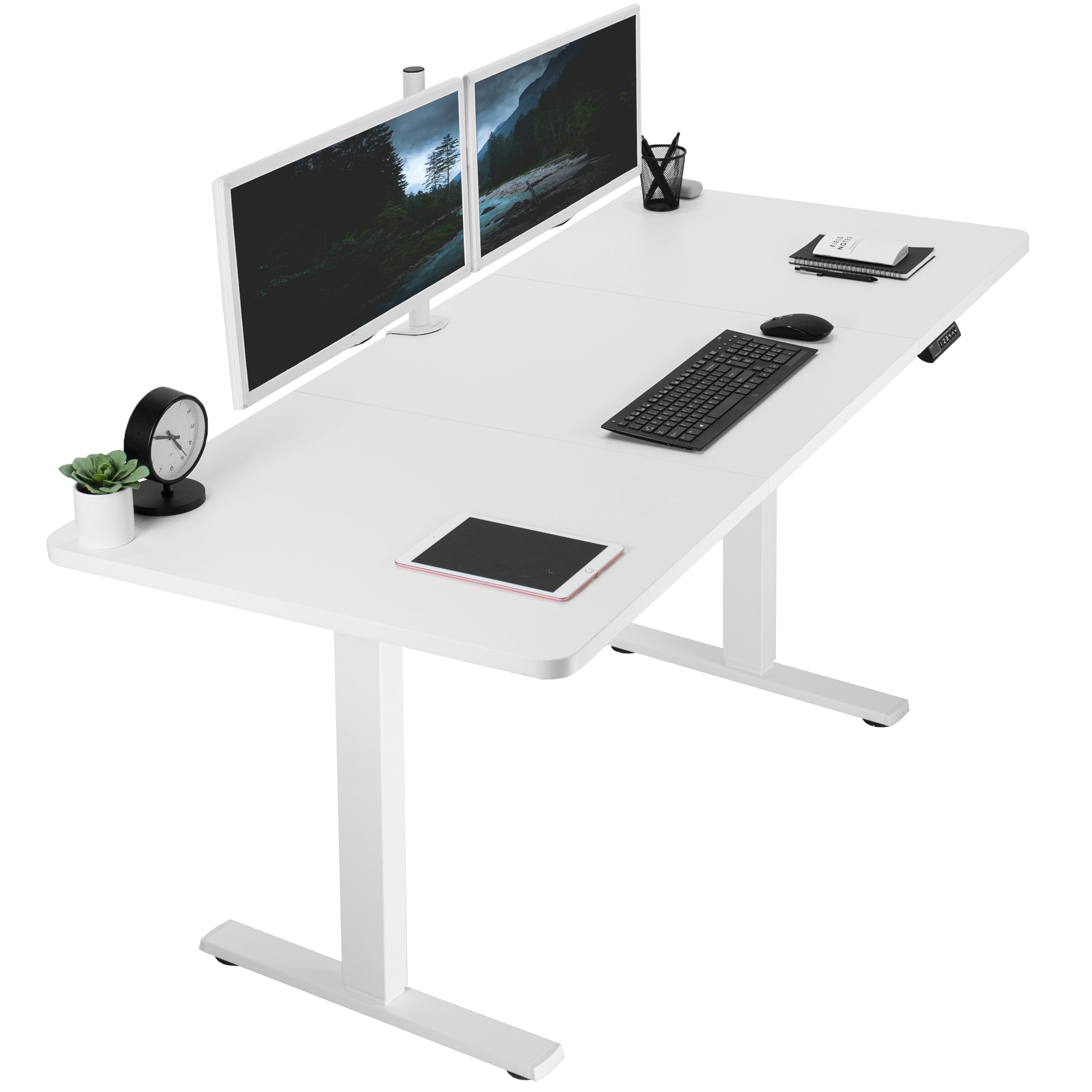 Large sturdy sit or stand active workstation with adjustable height using smart control panel.