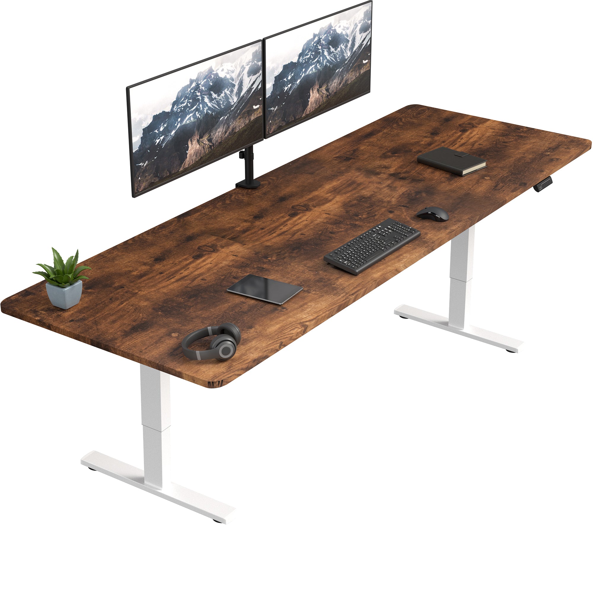 Extra large rustic sturdy sit or stand active workstation with adjustable height using smart control panel.
