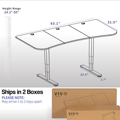 Large standing desk featuring smooth height adjustment, powerful dual motors, and a simple push-button controller featuring memory presets.