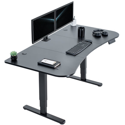 Large standing desk featuring smooth height adjustment, powerful dual motors, and a simple push-button controller featuring memory presets.