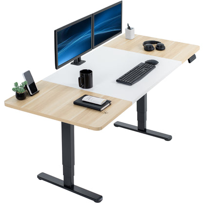 Large sturdy sit or stand dry erase whiteboard workstation with adjustable height using a memory control panel.