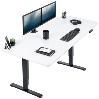 Large sturdy dry erase whiteboard top sit or stand active workstation with adjustable height using a memory control panel.