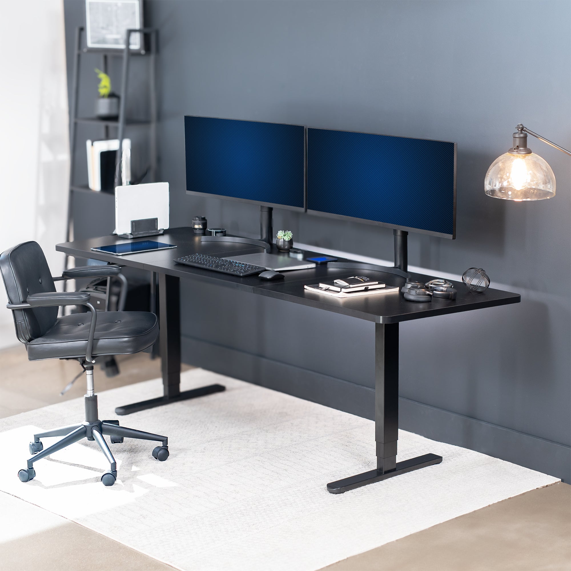 Extra large sturdy sit or stand active workstation with adjustable height using a memory control panel.