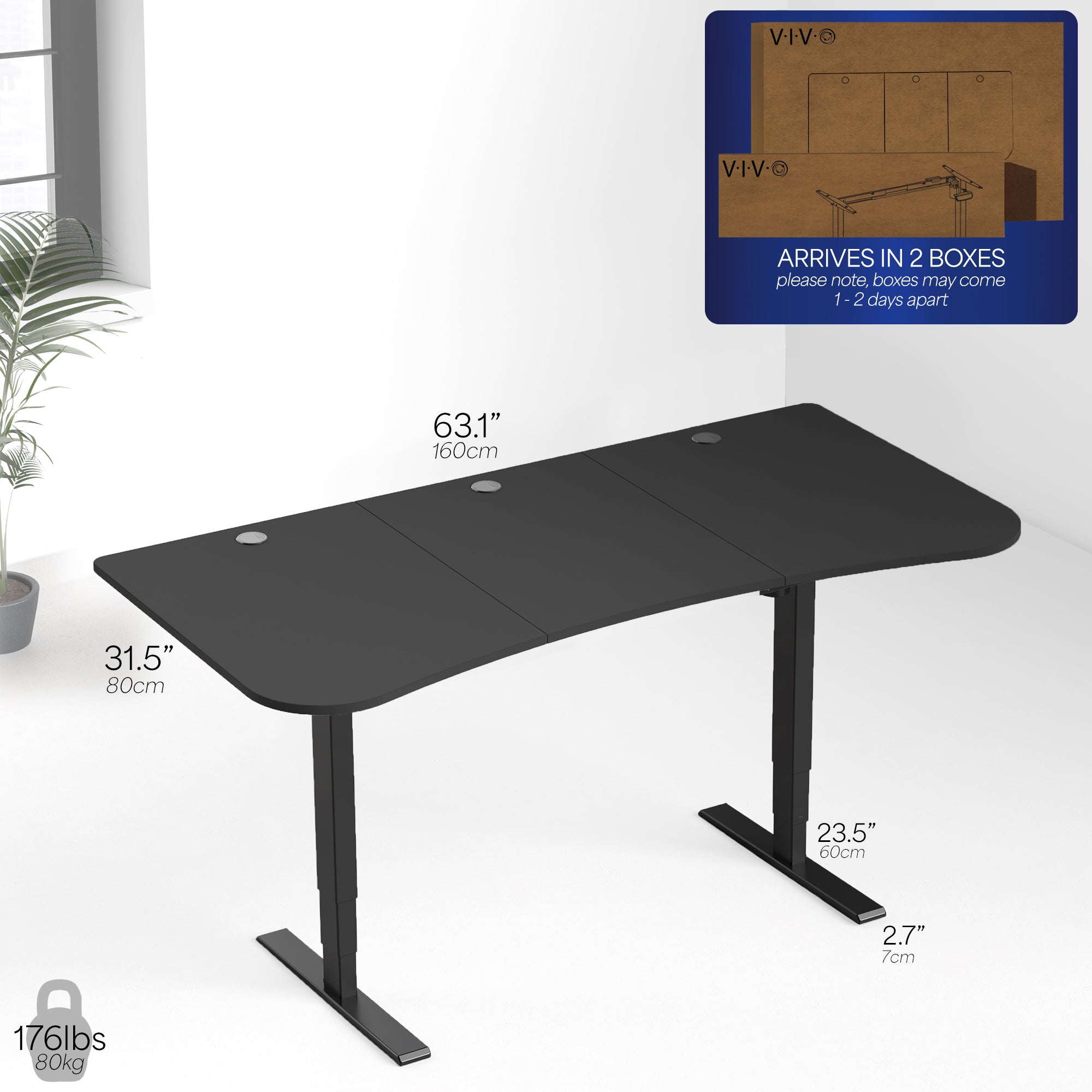 63” x 32” Electric Height Adjustable Stand Up Desk