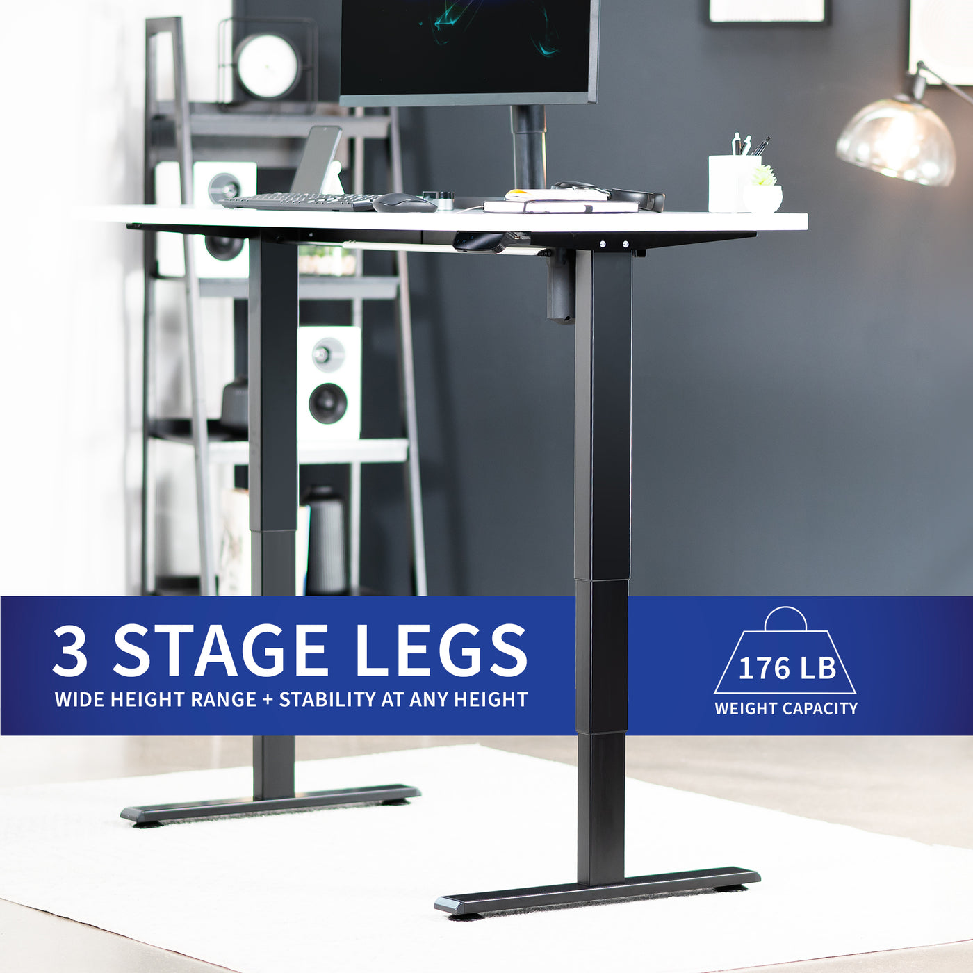 63” x 32” Electric Height Adjustable Stand Up Desk with 3 Stage Legs