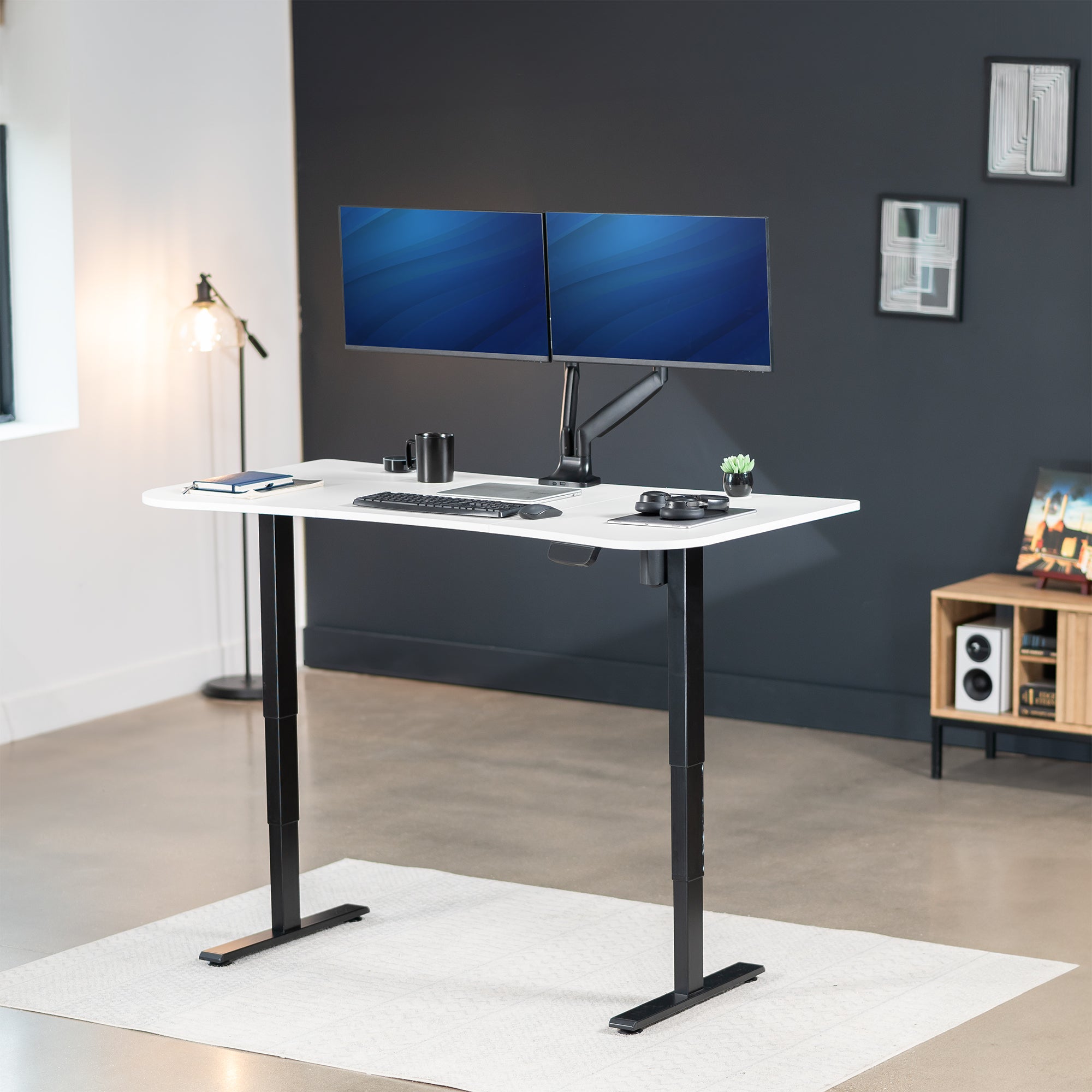 63” x 32” Electric Height Adjustable Stand Up Desk in Modern Office Space