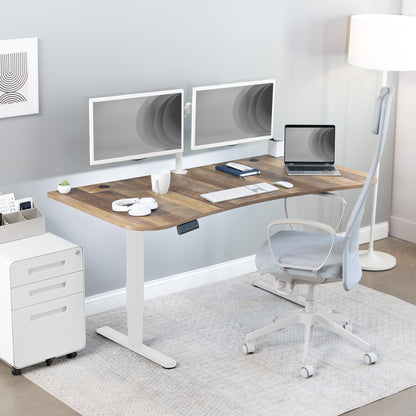 Large standing desk featuring smooth height adjustment, powerful dual motors, and a simple push-button controller featuring memory presets.