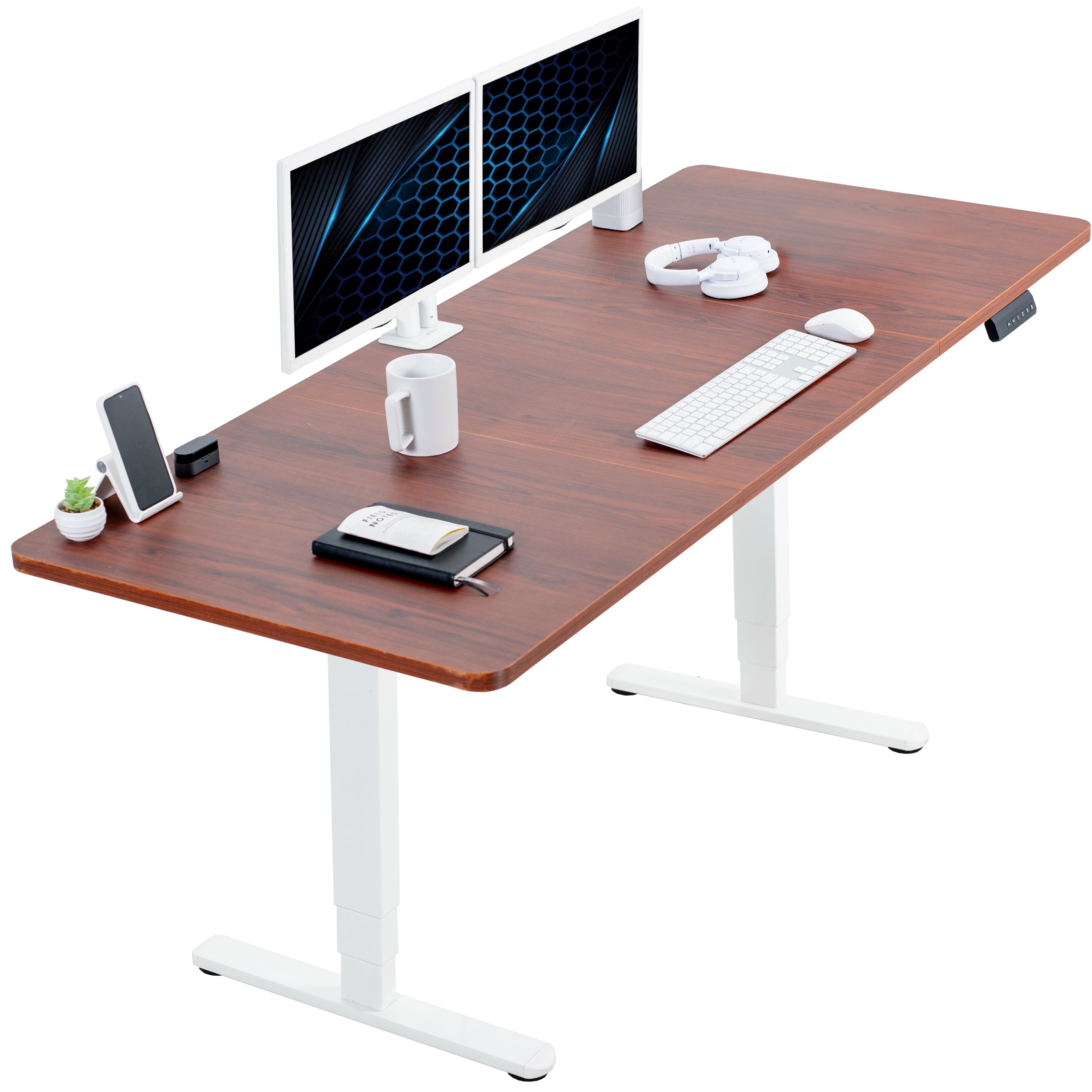 Large sturdy sit or stand active workstation with adjustable height using a memory control panel.