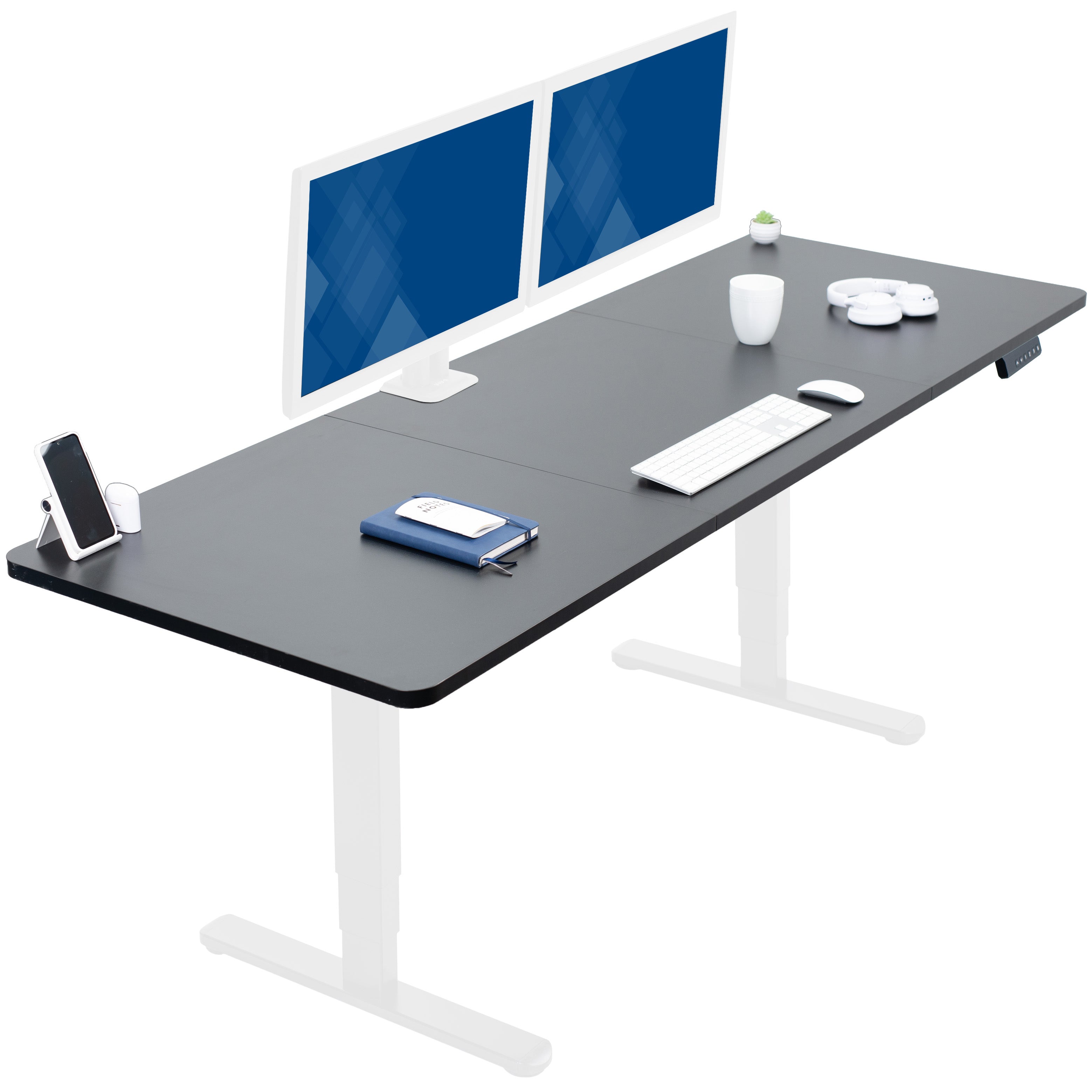 Extra large sturdy sit or stand active workstation with adjustable height using a memory control panel.