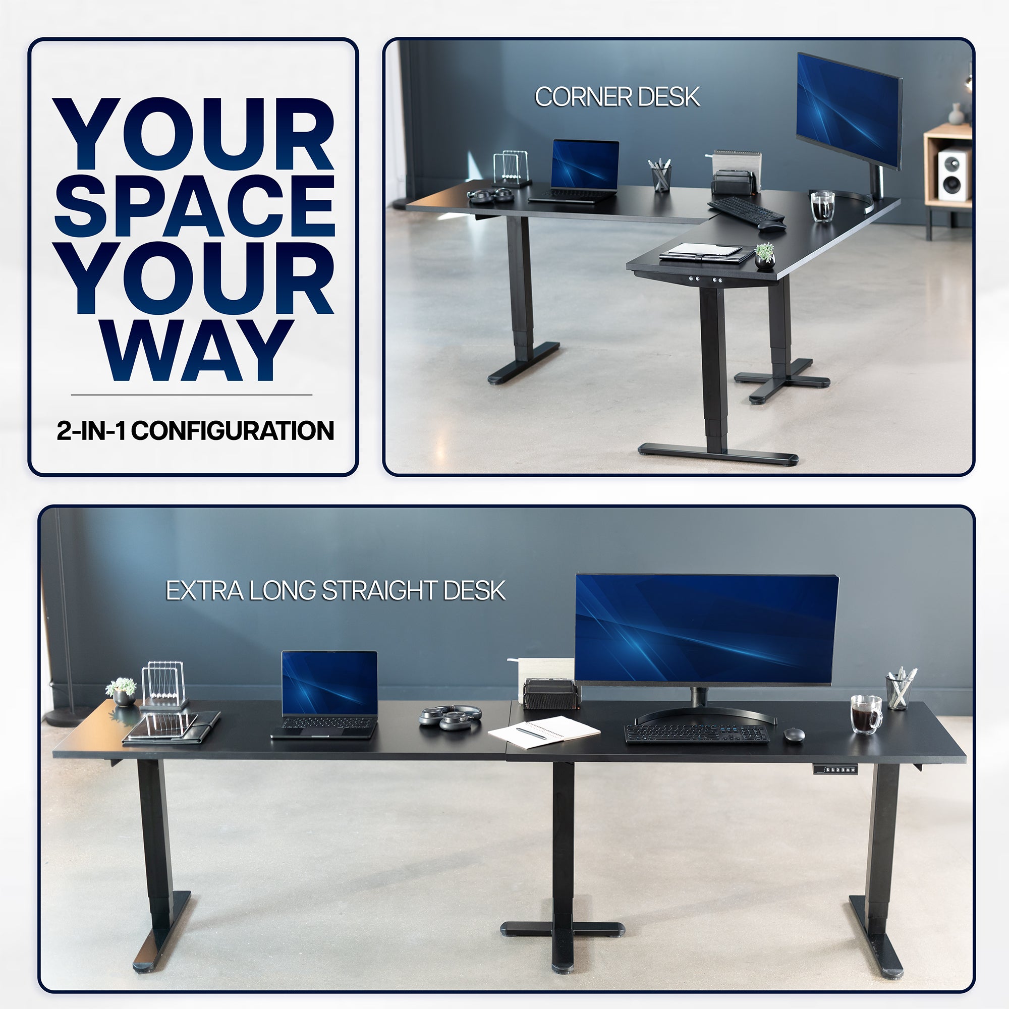 Extra Long 109" x 24" Electric Desk with Square Corner Top