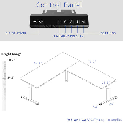 Large electric heavy-duty corner desk workstation with smart control panel.