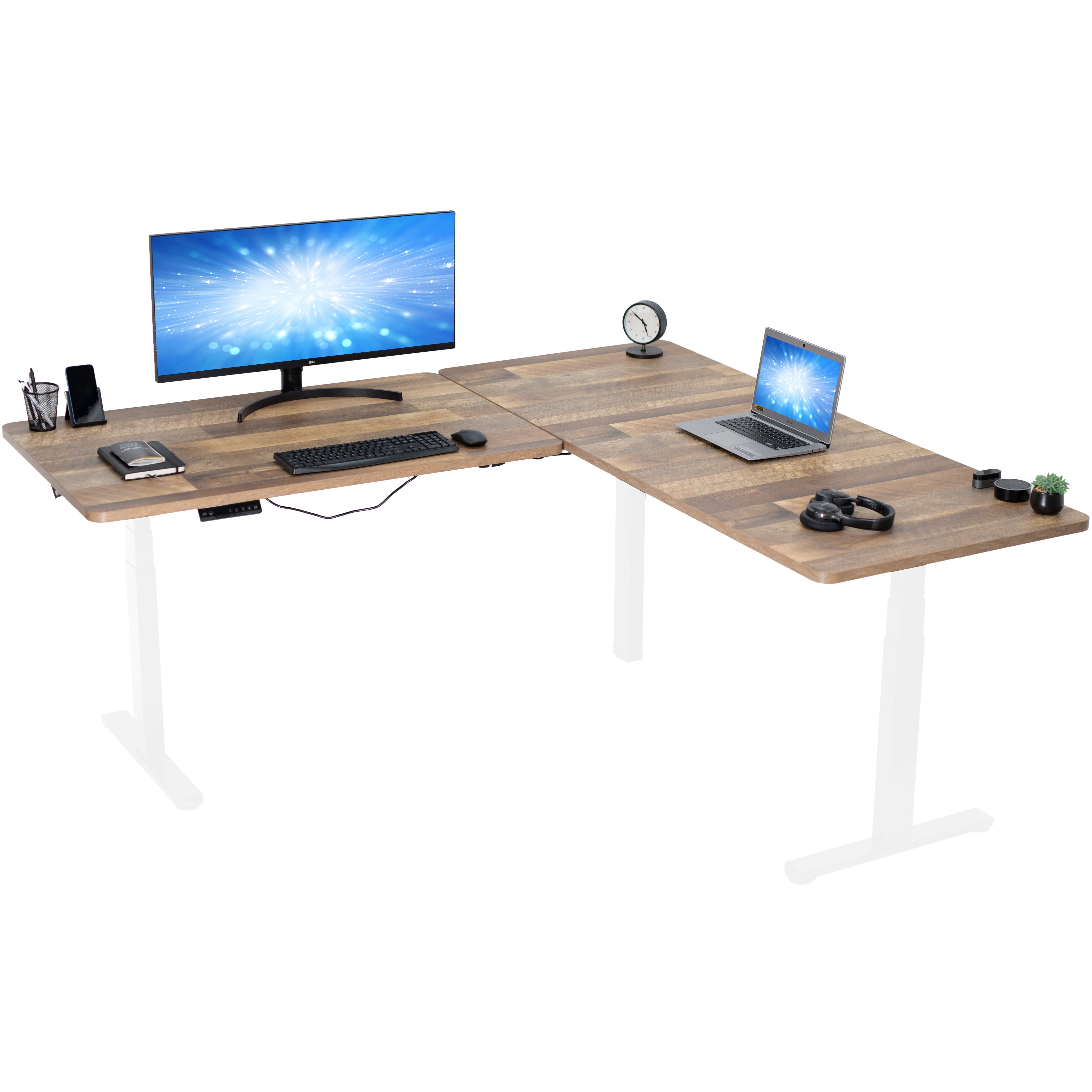 Sit or stand, 3-stage column, heavy-duty, L-shaped corner desk from VIVO. 