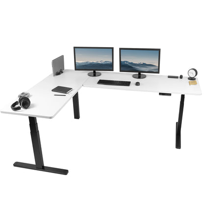 Large sturdy height adjustable corner desk workstation with memory controller.