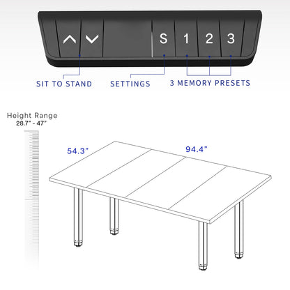 Dual Motor Electric 4-Leg Desk with Square Corner Top provides a spacious workstation for a conference room or project table and creates smooth height adjustment at the push of a button.