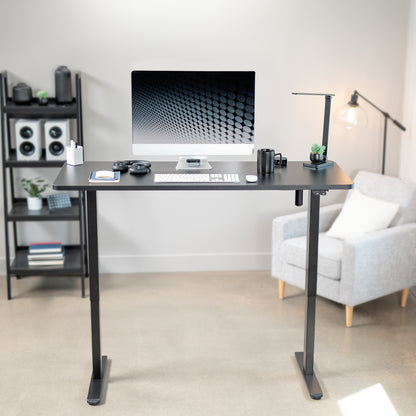 Ergonomic electric height adjustable desktop workstation for active sit or stand efficient workspace.