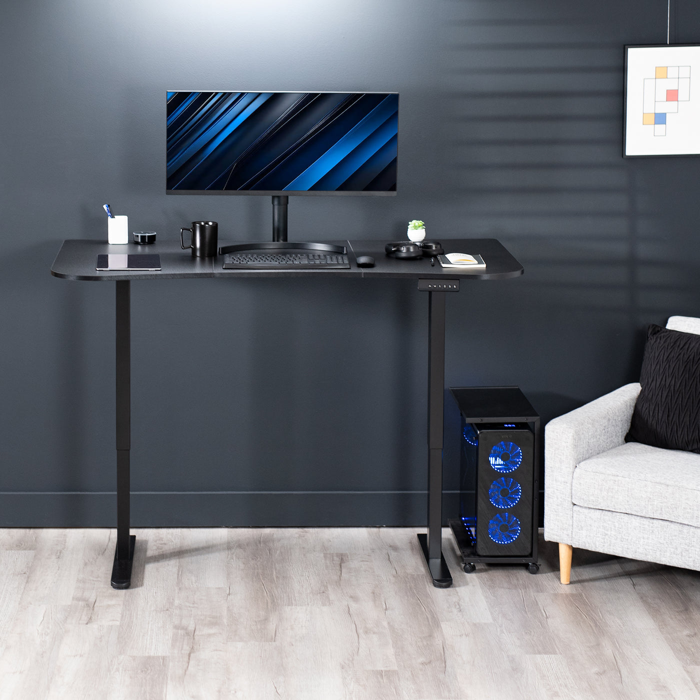 Height adjustable desk with side controller panel from VIVO.