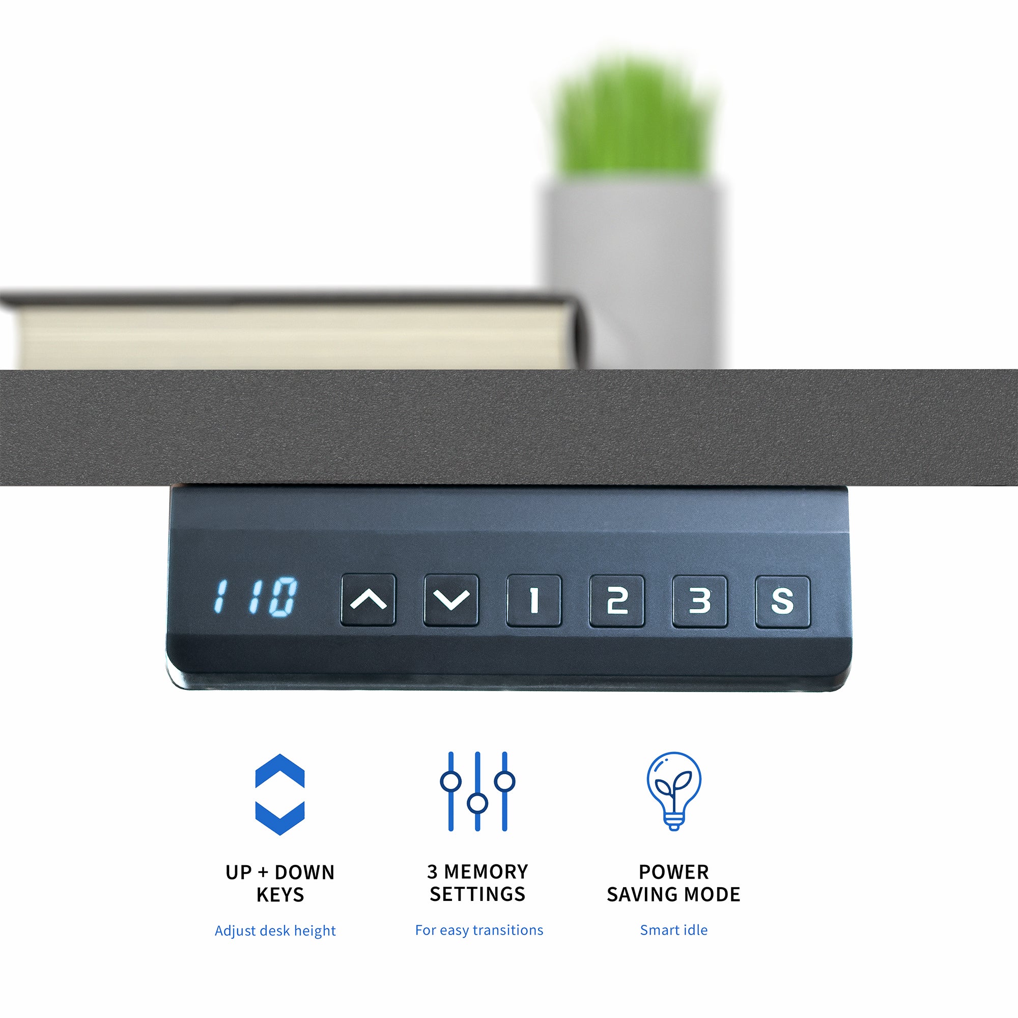 71 x 30 inch dual motor electric desk featuring memory controller height adjustment with memory settings