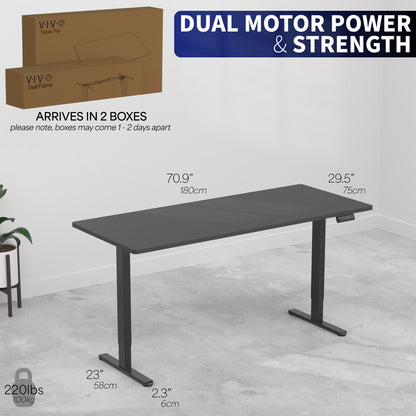 71 x 30 inch dual motor electric desk featuring memory controller height adjustment with memory settings