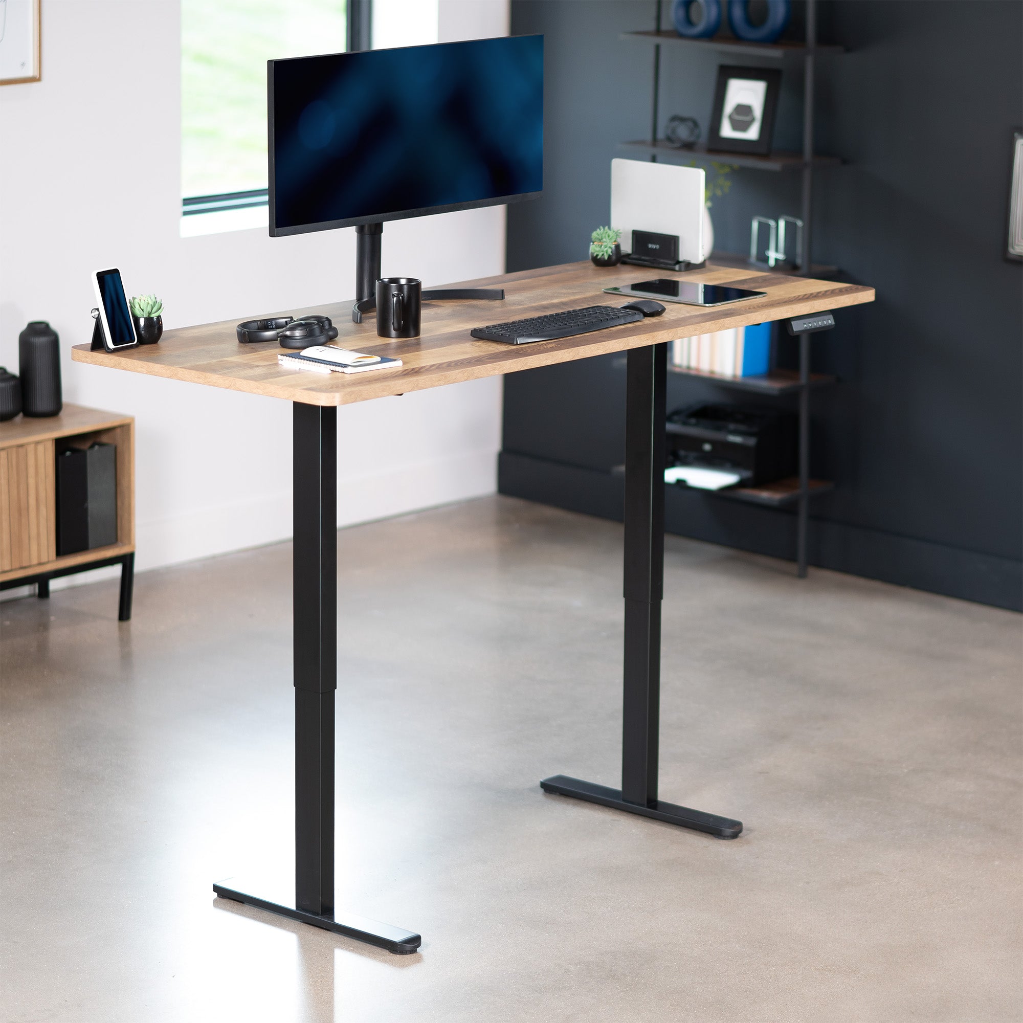 71 x 30 inch dual motor electric desk featuring memory controller height adjustment with memory settings