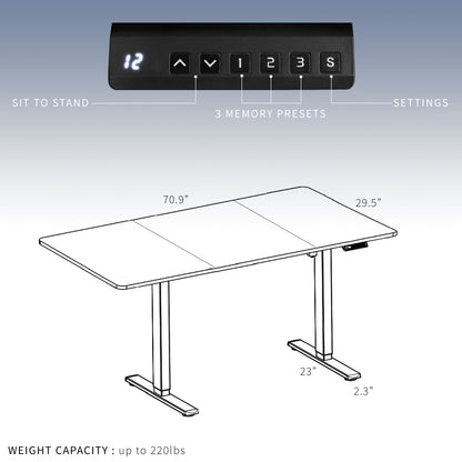 Electric Height Adjustable 71 x 30 inch Stand Up Desk