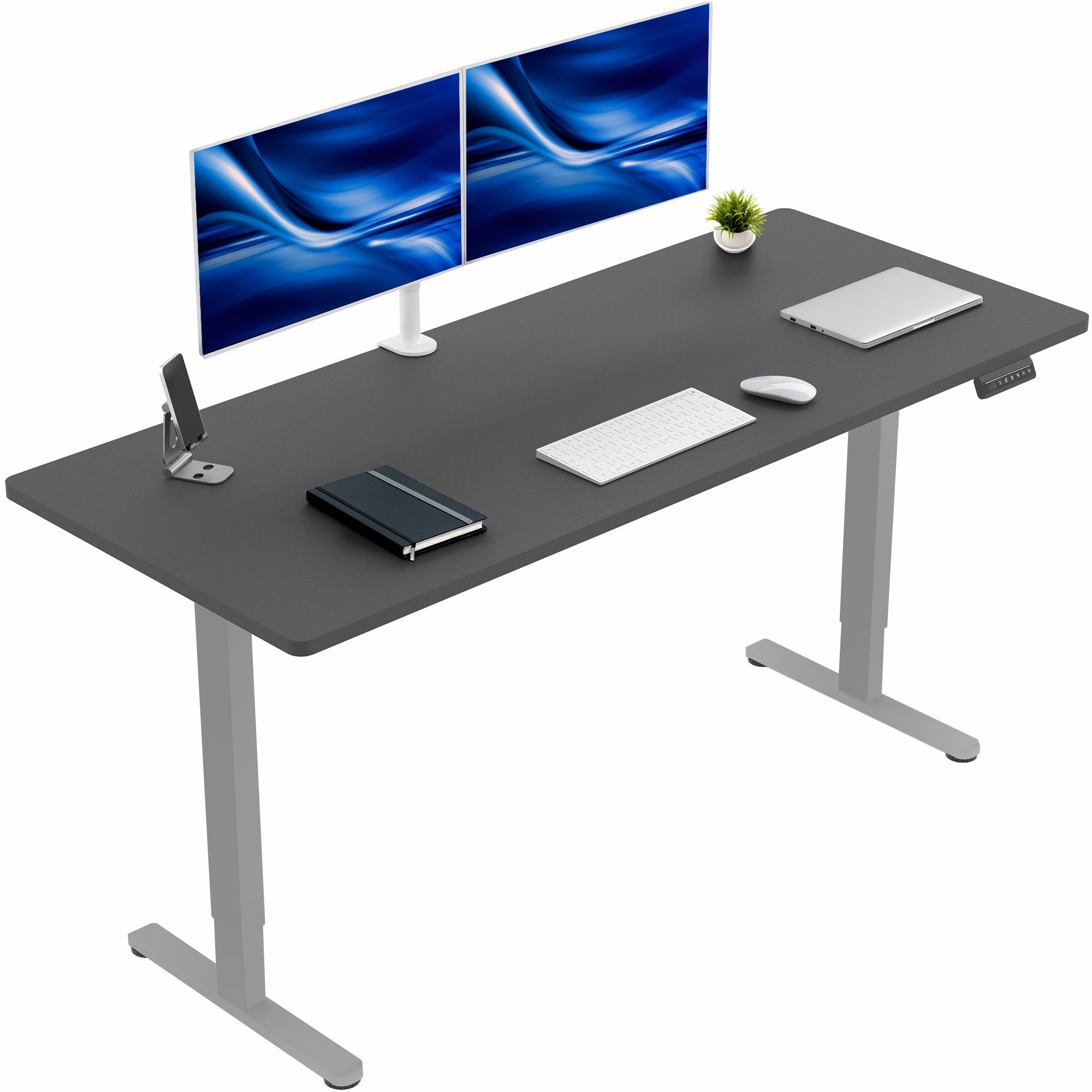 71 x 30 inch dual motor electric desk featuring memory controller height adjustment with memory settings