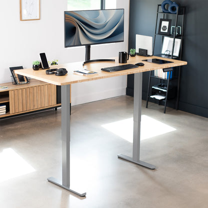 71 x 30 inch real bamboo dual motor electric desk featuring memory controller height adjustment with memory settings