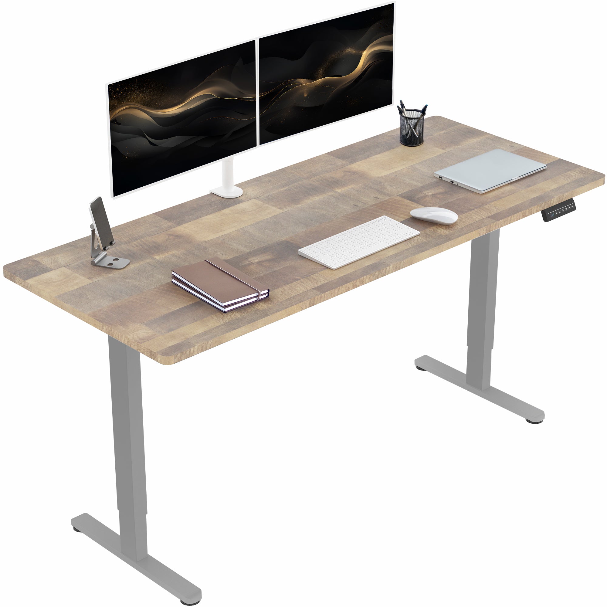 71 x 30 inch dual motor electric desk featuring memory controller height adjustment with memory settings