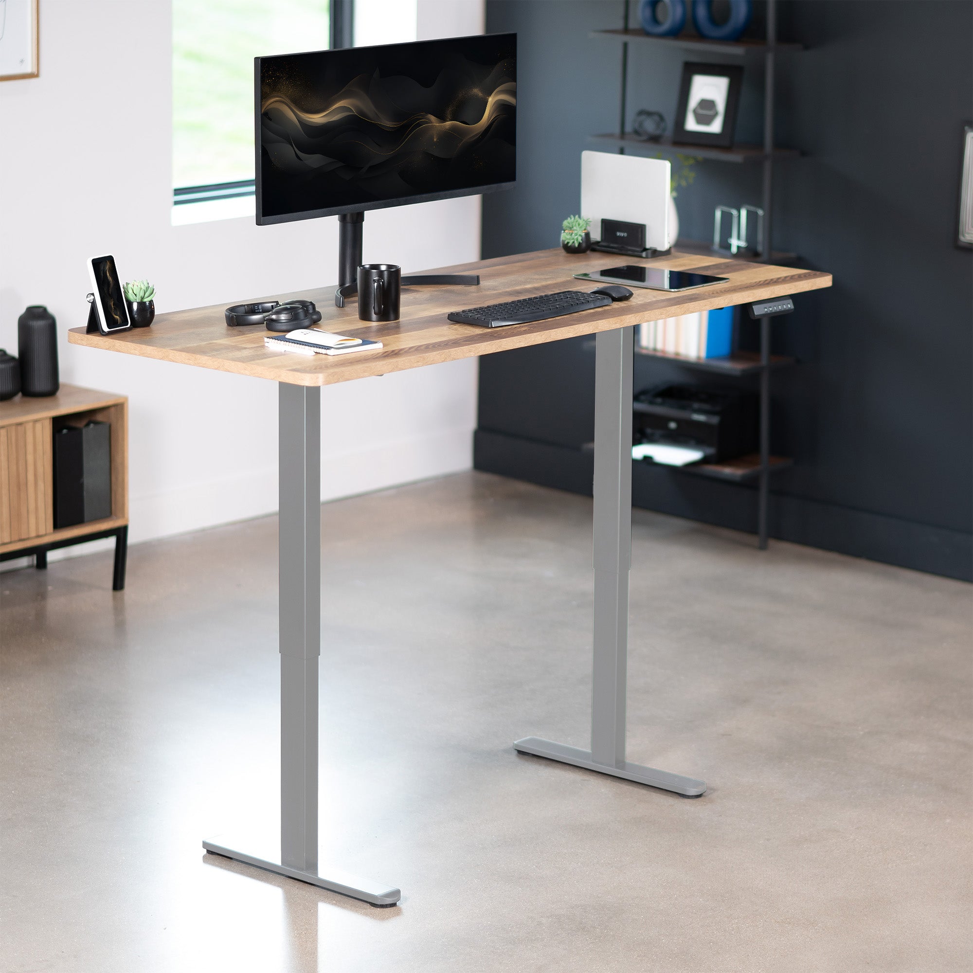 71 x 30 inch dual motor electric desk featuring memory controller height adjustment with memory settings