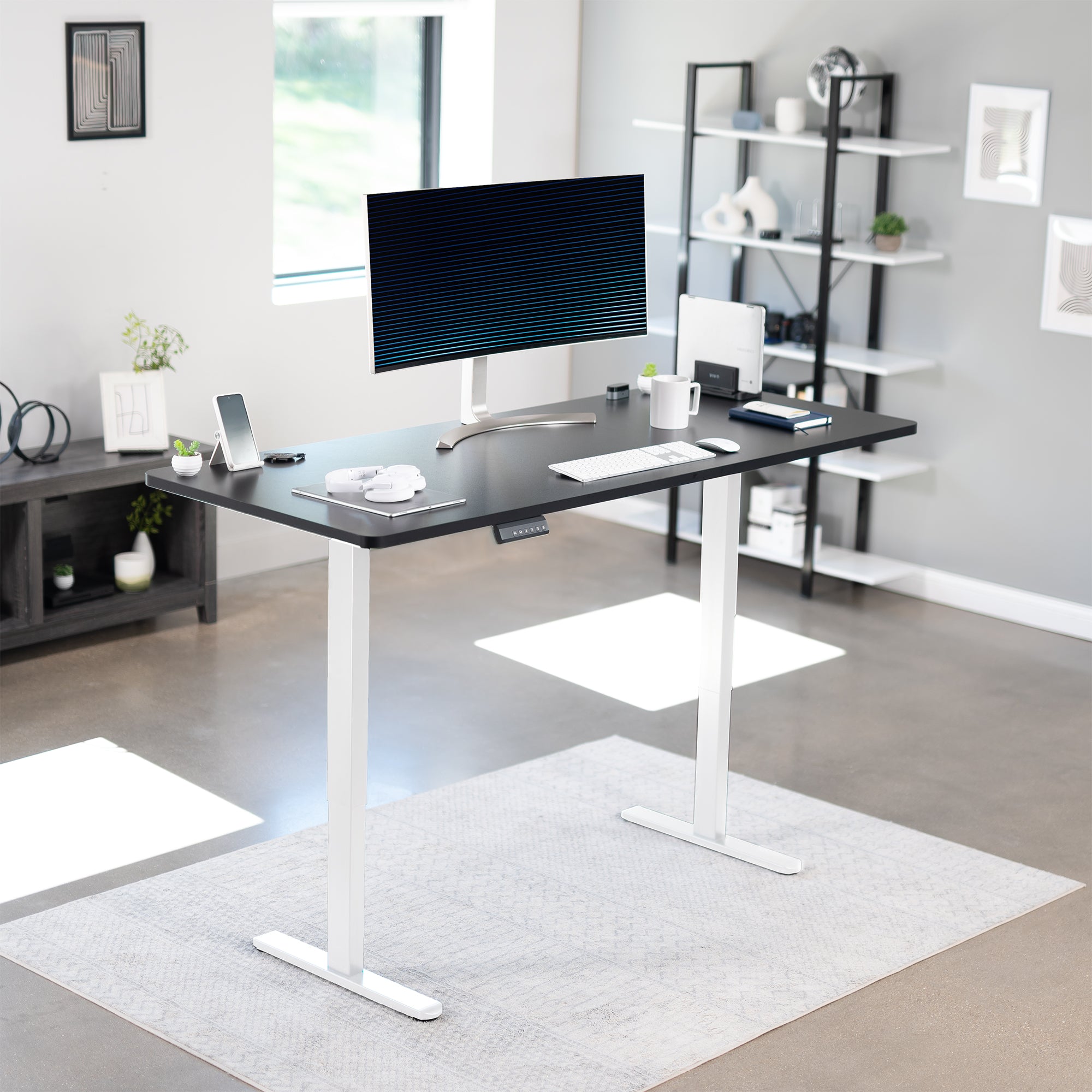 71 x 30 inch dual motor electric desk featuring memory controller height adjustment with memory settings